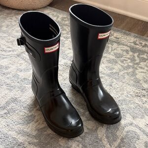 Hunter Glossy Black Mid-Calf Rain Boots Size 10